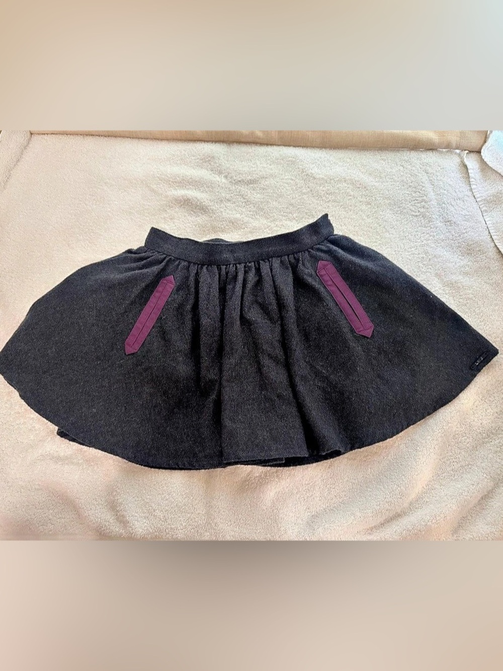 Little Marc Jacobs Girls Charcoal Flannel Skirt eith Purple Trim